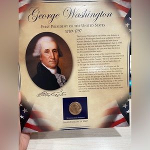 George Washington gold dollar and stamp info card